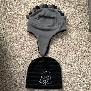 Lot of 2 boys hats. Gray Dinosaur Fleece Hat and Black Star Wars Beanie